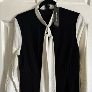 Allegra K Monochrome Tie-Neck Dress